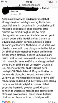 1-cü növbə 1000 manat, 2-ci növbə 600: 9 SAYLI MƏKTƏBDƏ ANORMAL BÖLGÜ