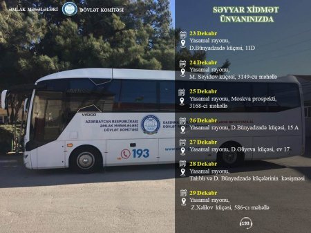 Bu həftə Bakıda mənzillər səyyar qeydiyyata alınacaq